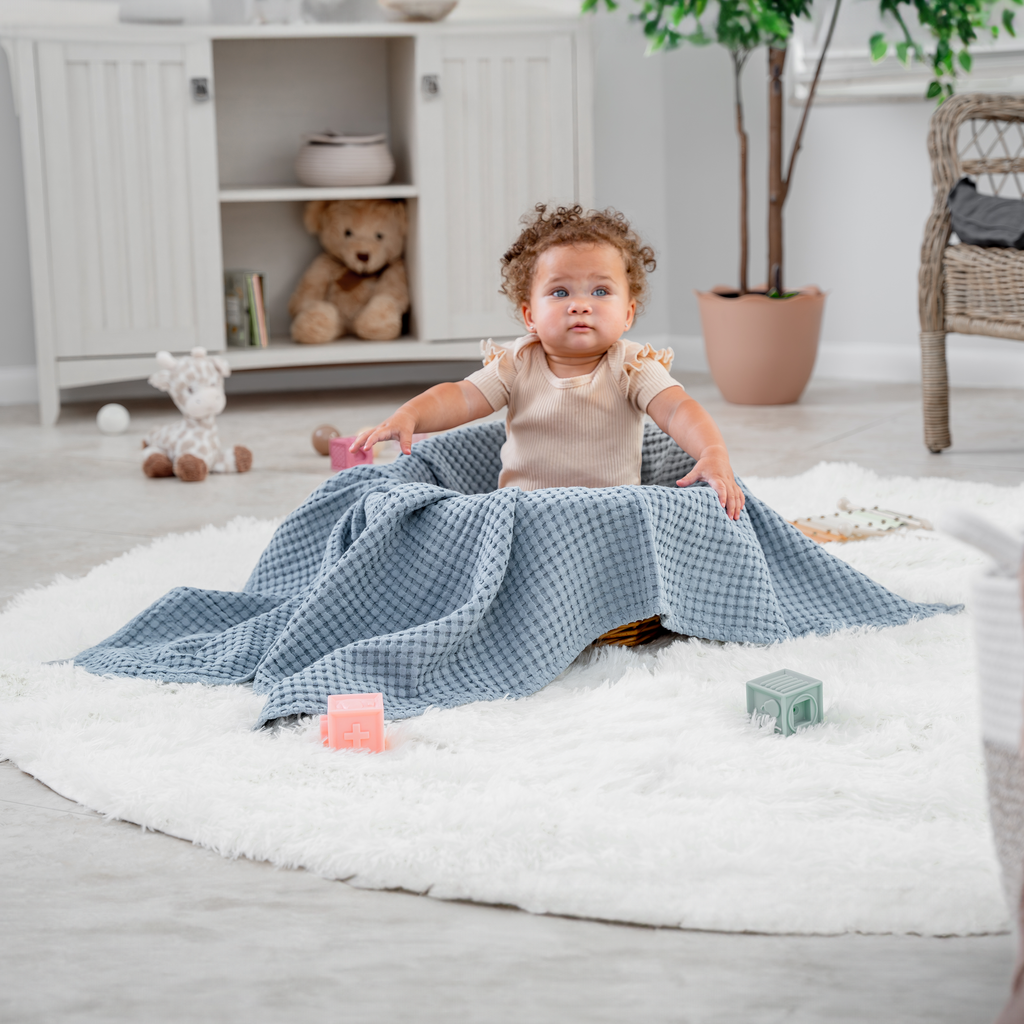 Baby Waffle Blankets in Pacific Blue