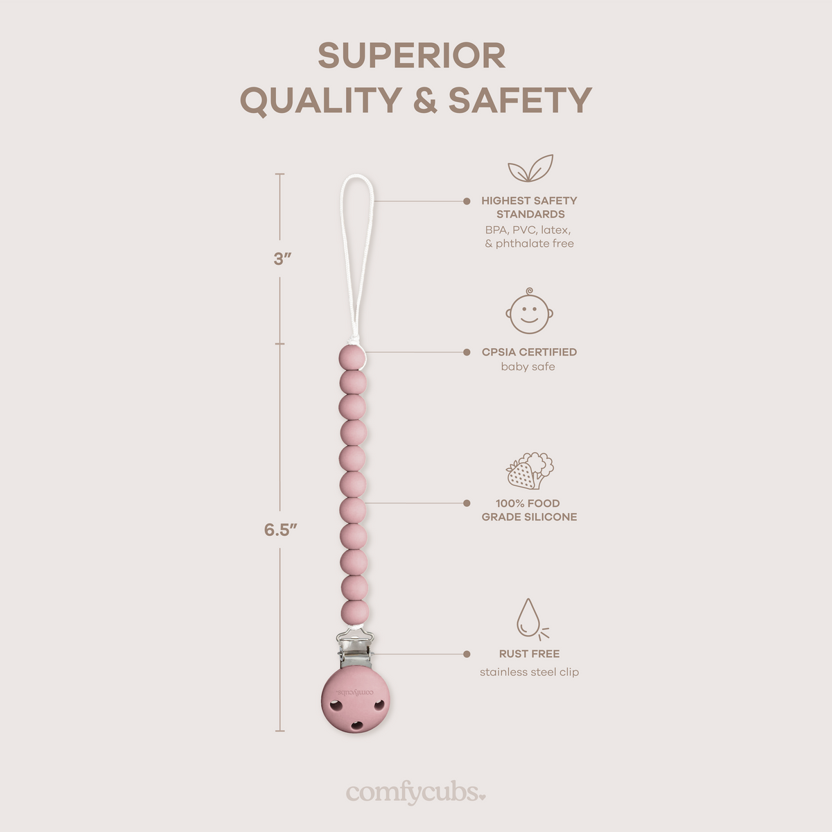 Pacifier Clips in Blush and Mauve, 2 Pack