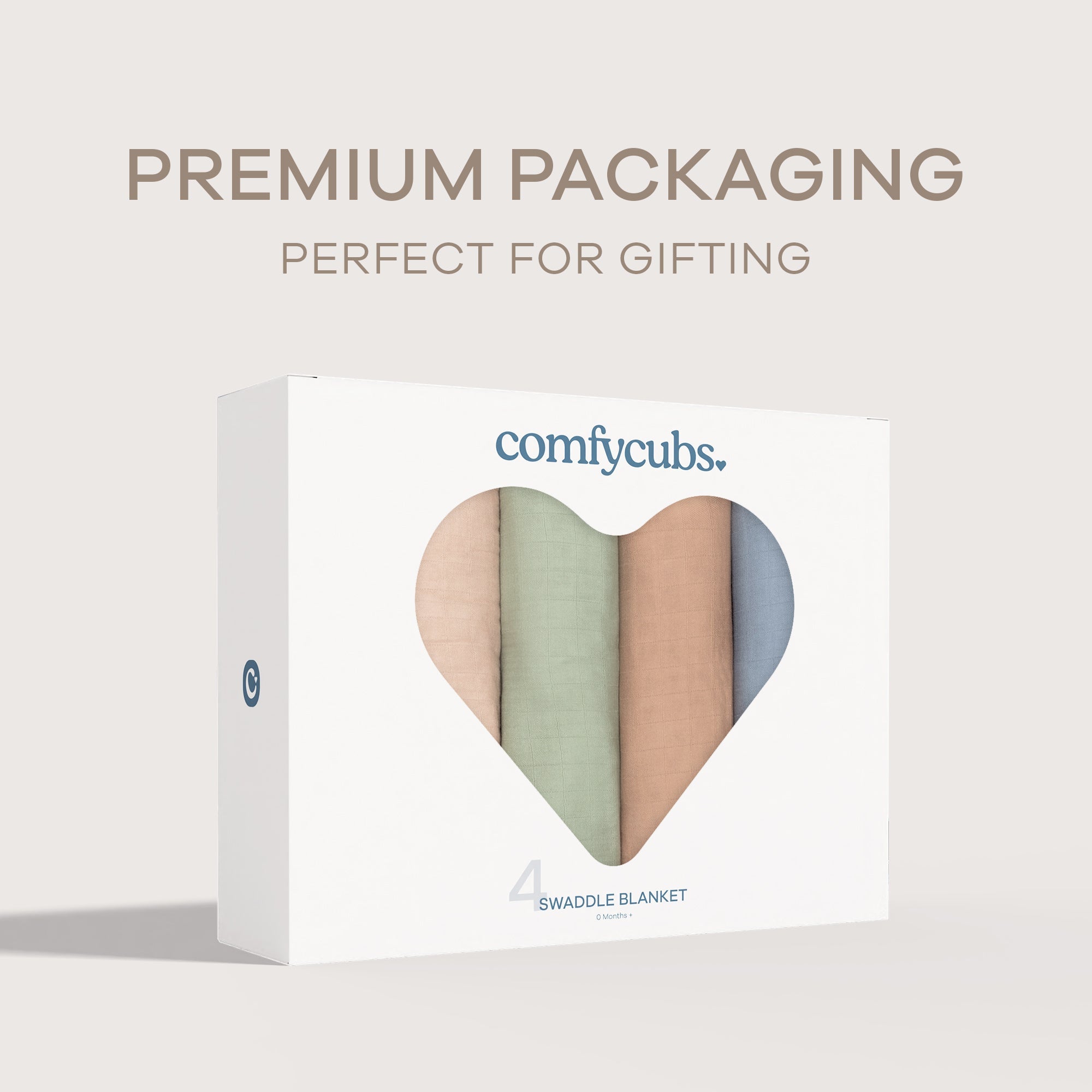 Muslin Swaddle Blankets 47” x 47” in Pacific Blue, Cedar, Sage, Blush, 4 Pack