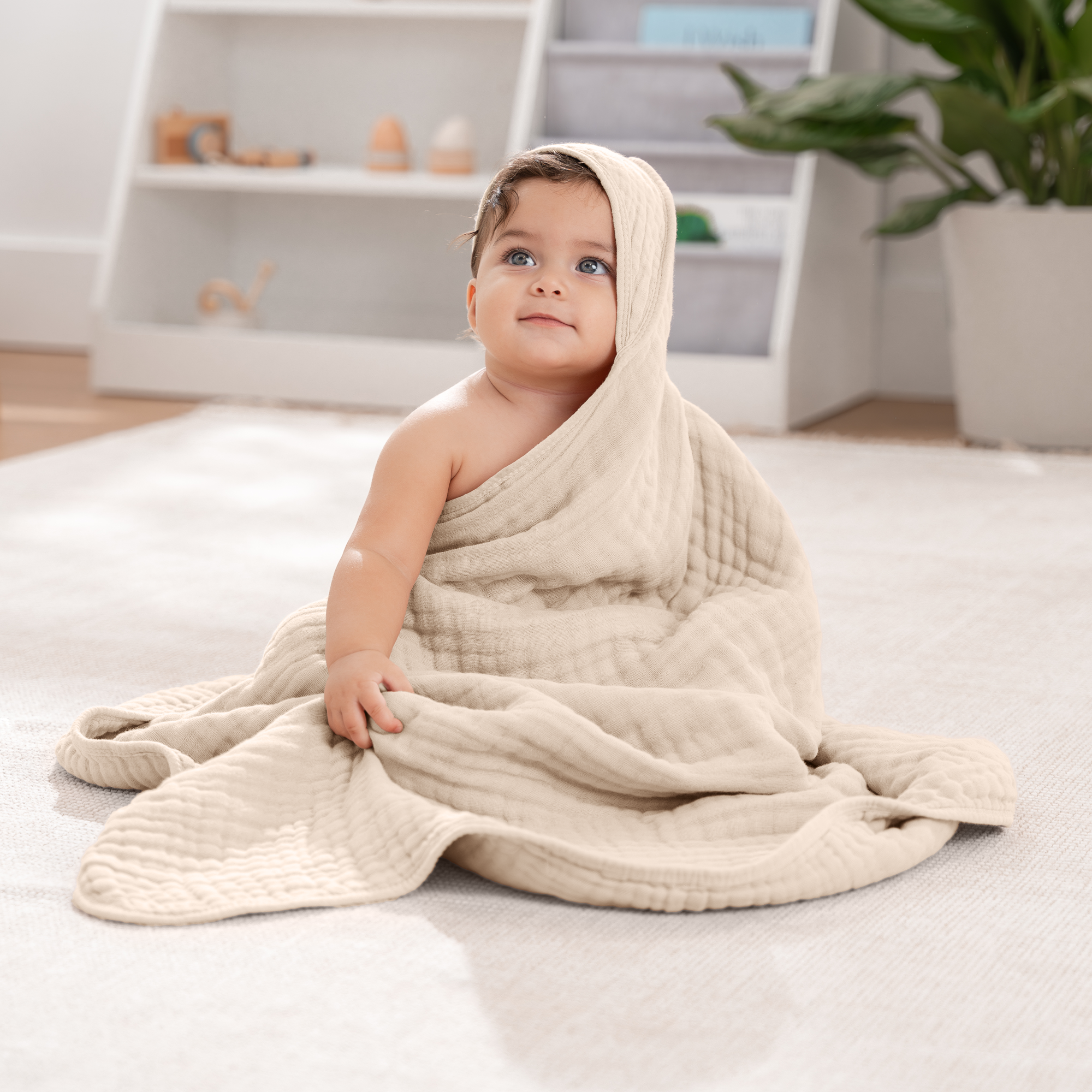 Baby Hooded Towels in Cedar & Sand