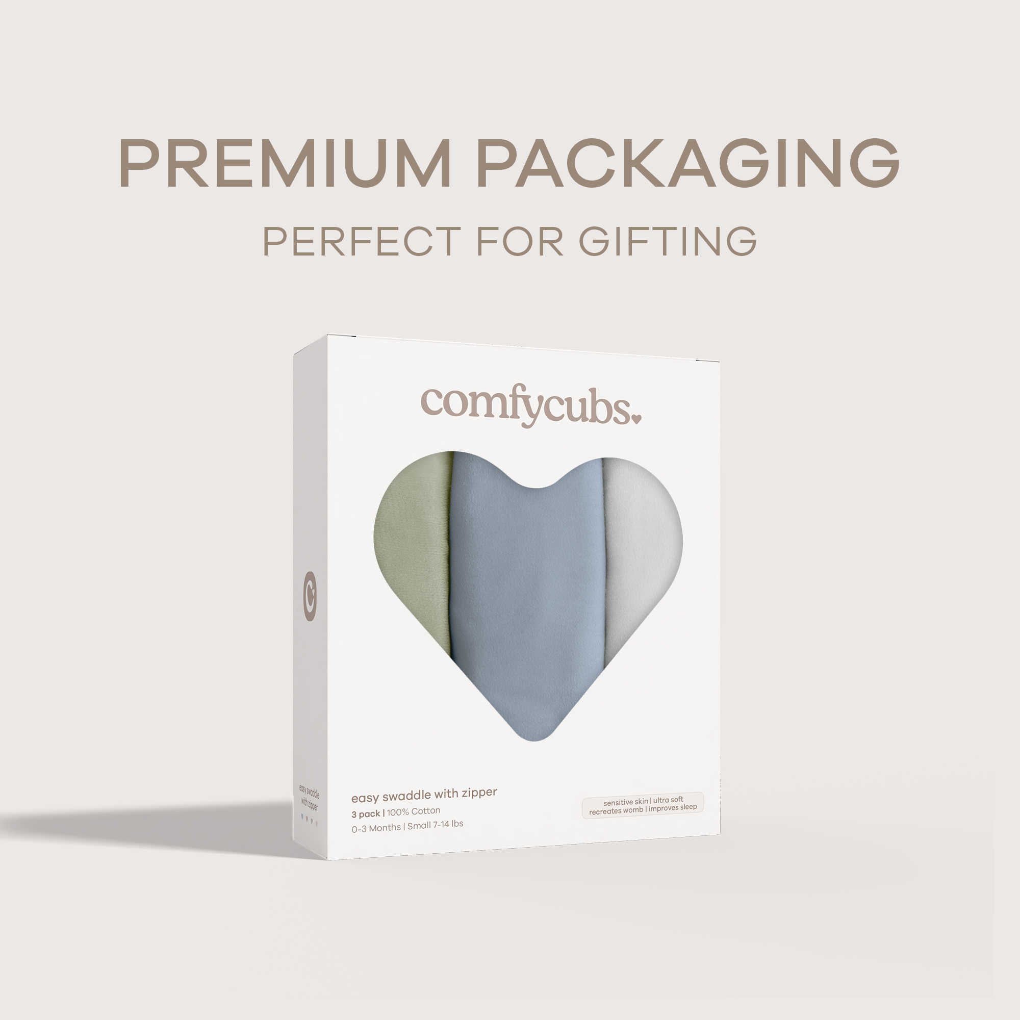 Easy Swaddle Blankets with Zipper in Stone, Pacific Blue, Sage