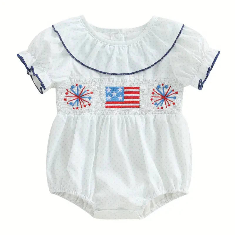 Smocked Baby Girl 4th of July Bubble Romper