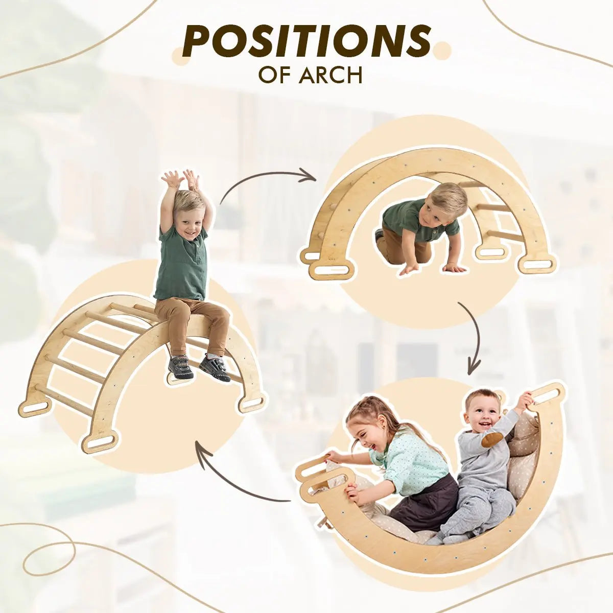5in1 Montessori Climbing Frame Set: Triangle Ladder + Arch/Rocker + Slide Board/Ramp + Netting rope + Cushion 5in1 Playsets Goodevas