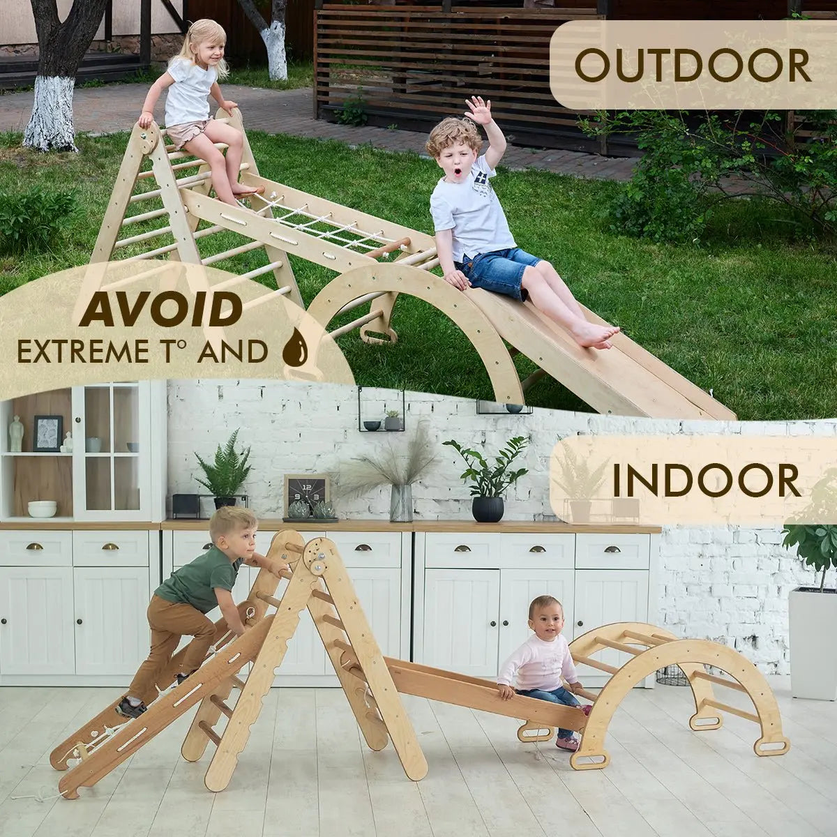 5in1 Montessori Climbing Frame Set: Triangle Ladder + Arch/Rocker + Slide Board/Ramp + Netting rope + Cushion 5in1 Playsets Goodevas