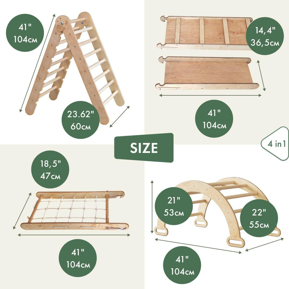 5in1 Montessori Climbing Set: Triangle Ladder + Climbing Arch + Slide Board + Climbing Net + Art Addition 5in1 Playsets Goodevas