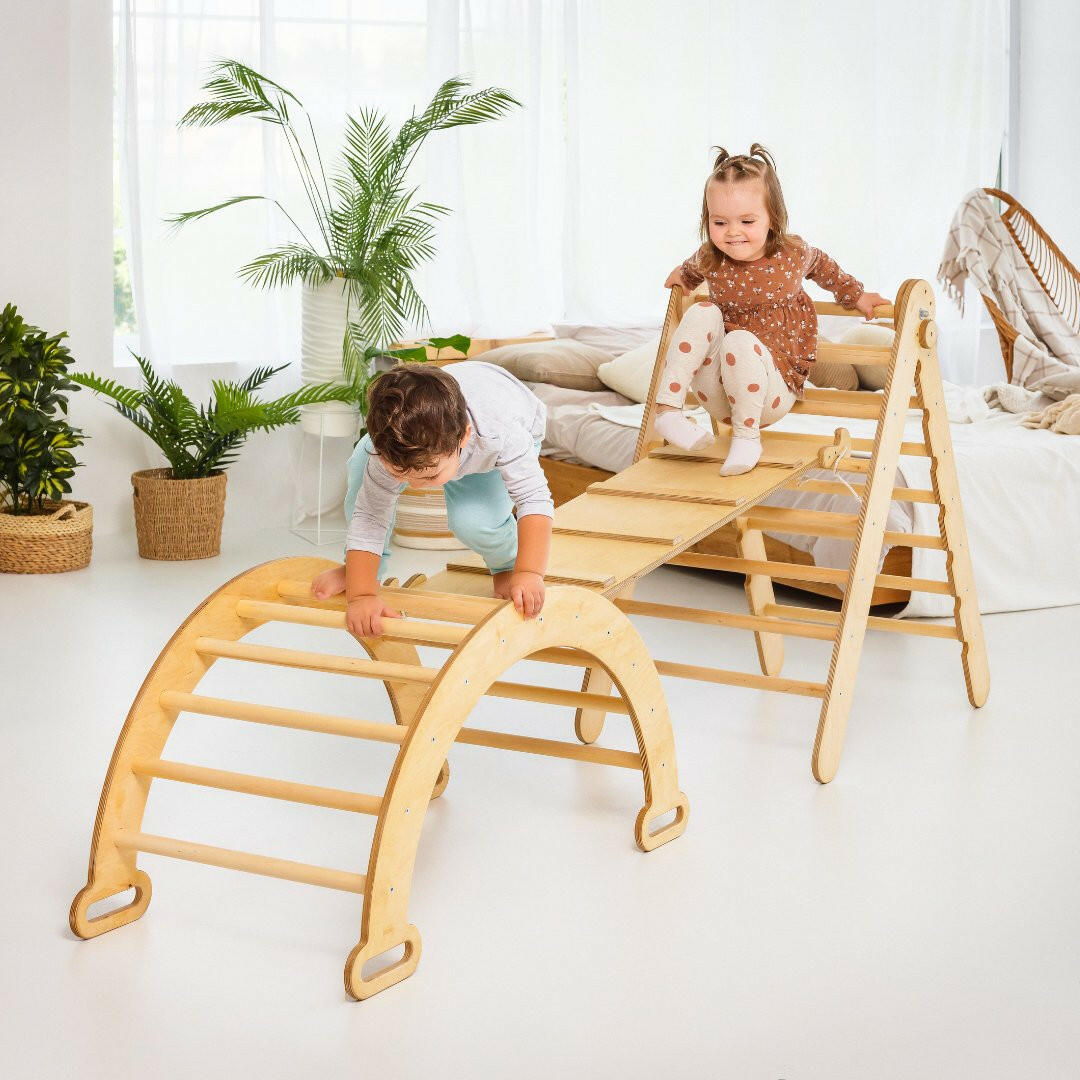 5in1 Montessori Climbing Set: Triangle Ladder + Climbing Arch + Slide Board + Cushion + Art Addition 5in1 Playsets Goodevas