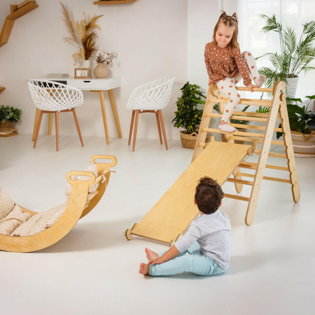 5in1 Montessori Climbing Set: Triangle Ladder + Climbing Arch + Slide Board + Cushion + Art Addition 5in1 Playsets Goodevas