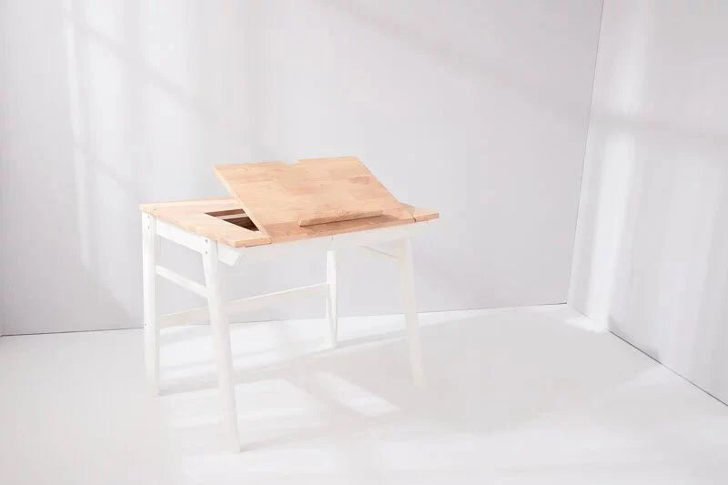 Calla Adjustable Solid Wood Growth Desk with Easel - Rubberwood Construction - Natural Color - Storage Drawers MesaSilla USA