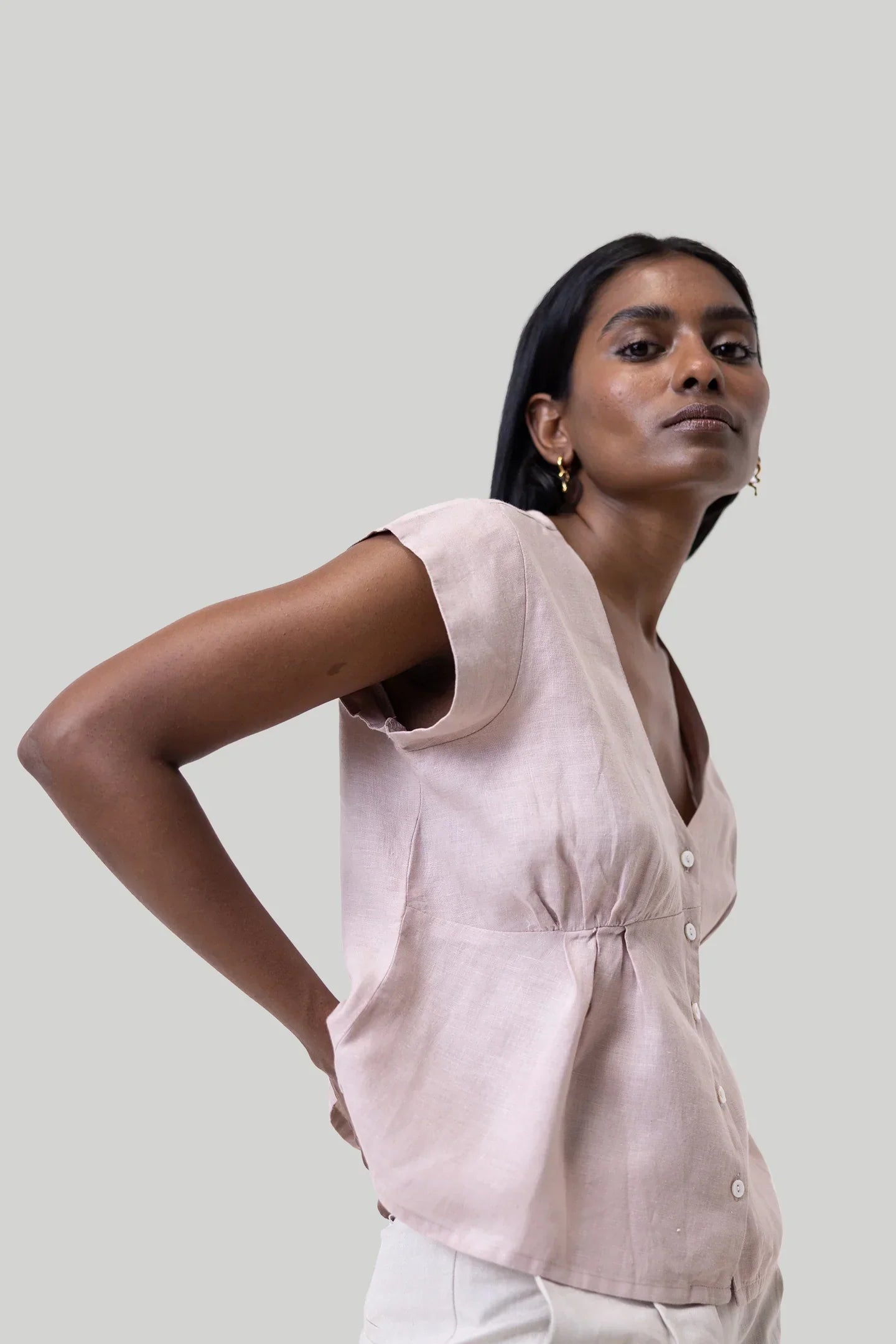 Deep V-neck Top - Hemp Pink