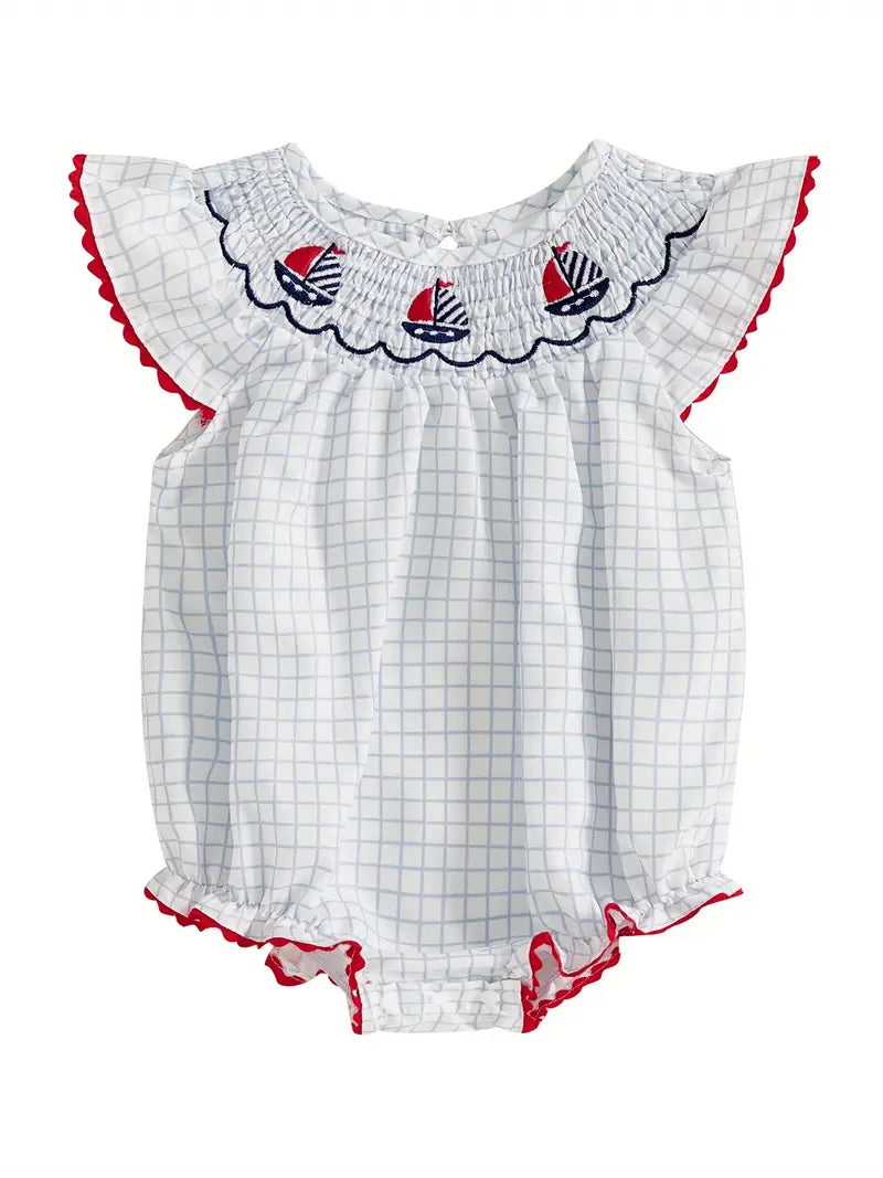 Smocked Baby Girl Sailboat Bubble Romper
