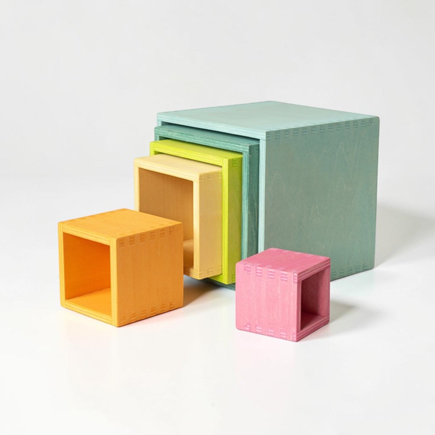 **Pre-order (Ships in 2-3 Weeks)**6-Piece Basswood Wooden Pastel Nesting Box Set | Painted & Hand-Stained Finishes | Montessori Stacking Toy