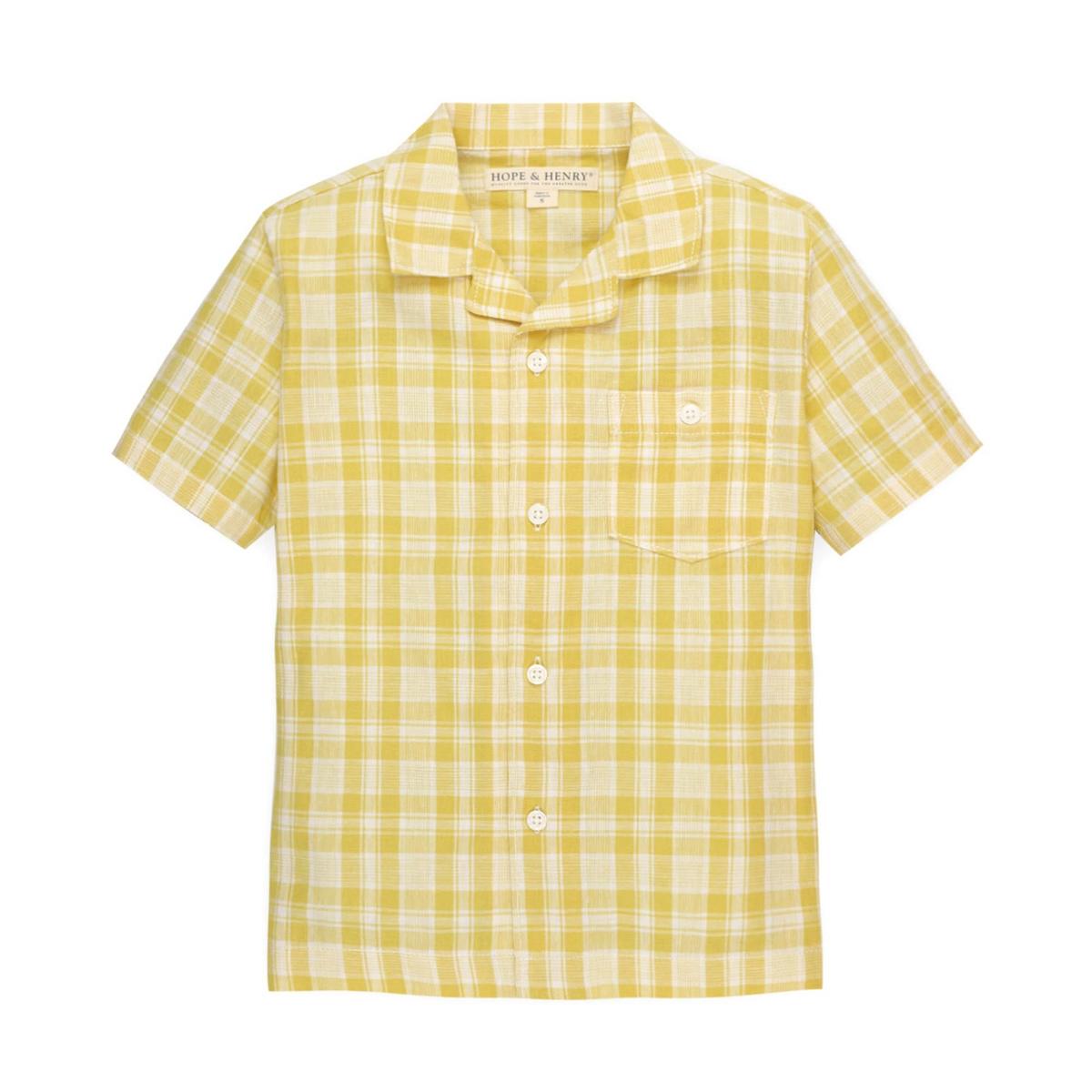 Baby Linen Short Sleeve Camp Shirt - Yellow Plaid Linen