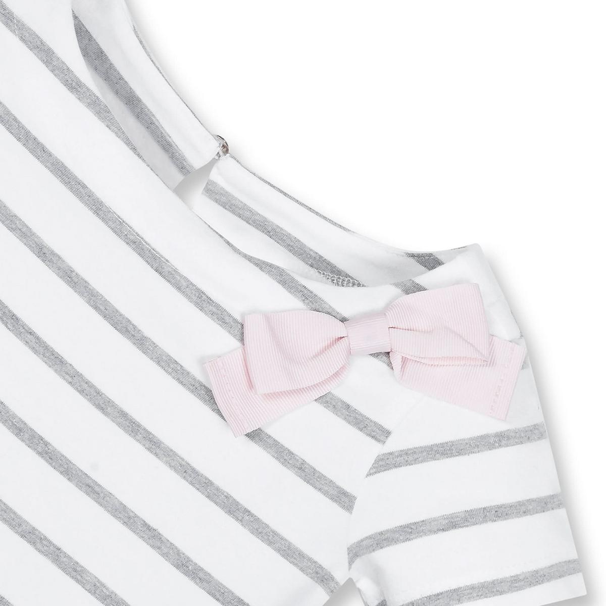 Short Sleeve Organic Knit Skater Dress - White and Gray Stripe