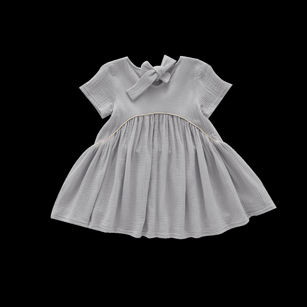 Girls Hi-Low Drop Waist Dress - Light Grey