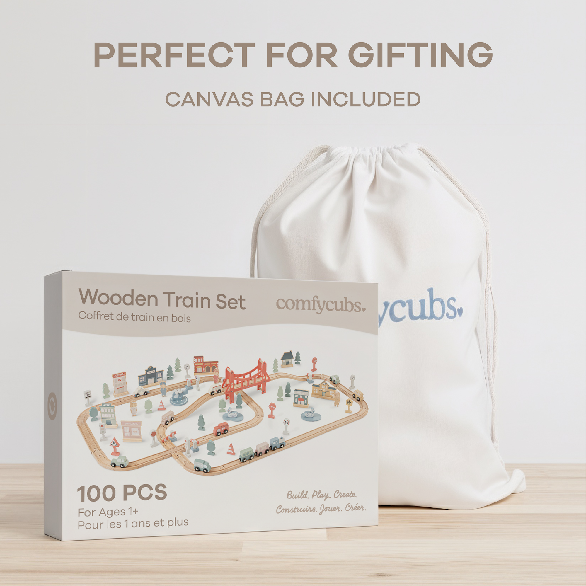 100-Piece Wooden Train Set for Toddlers Ages 1+