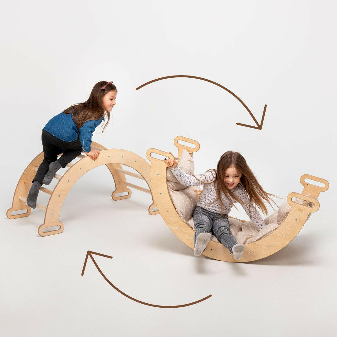 6in1 Montessori Climbing Frame Set: Triangle Ladder + Arch/Rocker + Slide/Ramp + Net + Cushion + Art Addition 6in1 Playsets Goodevas