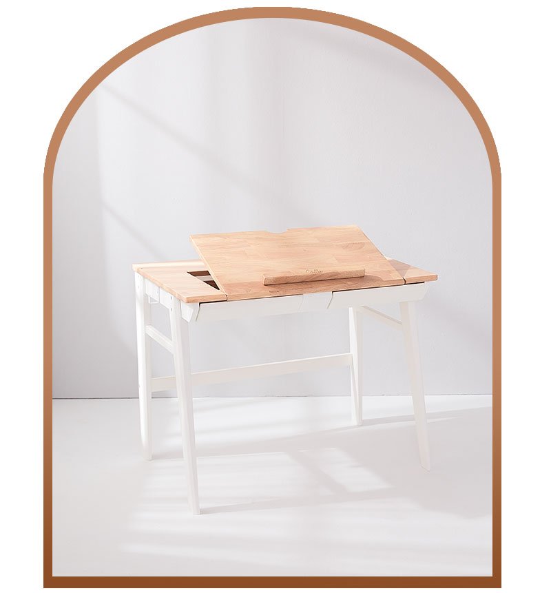 Calla Adjustable Solid Wood Growth Desk with Easel - Rubberwood Construction - Natural Color - Storage Drawers MesaSilla USA
