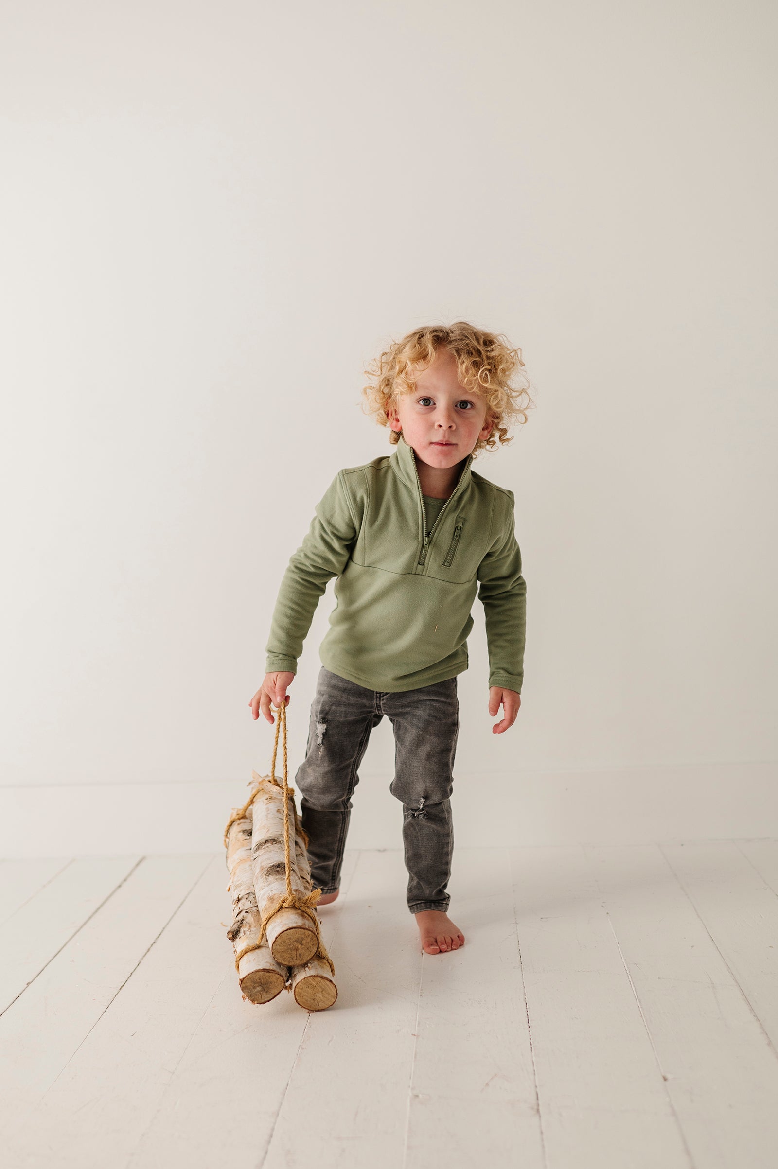 Boy's 3/4 Fleece Zip Sweatshirt