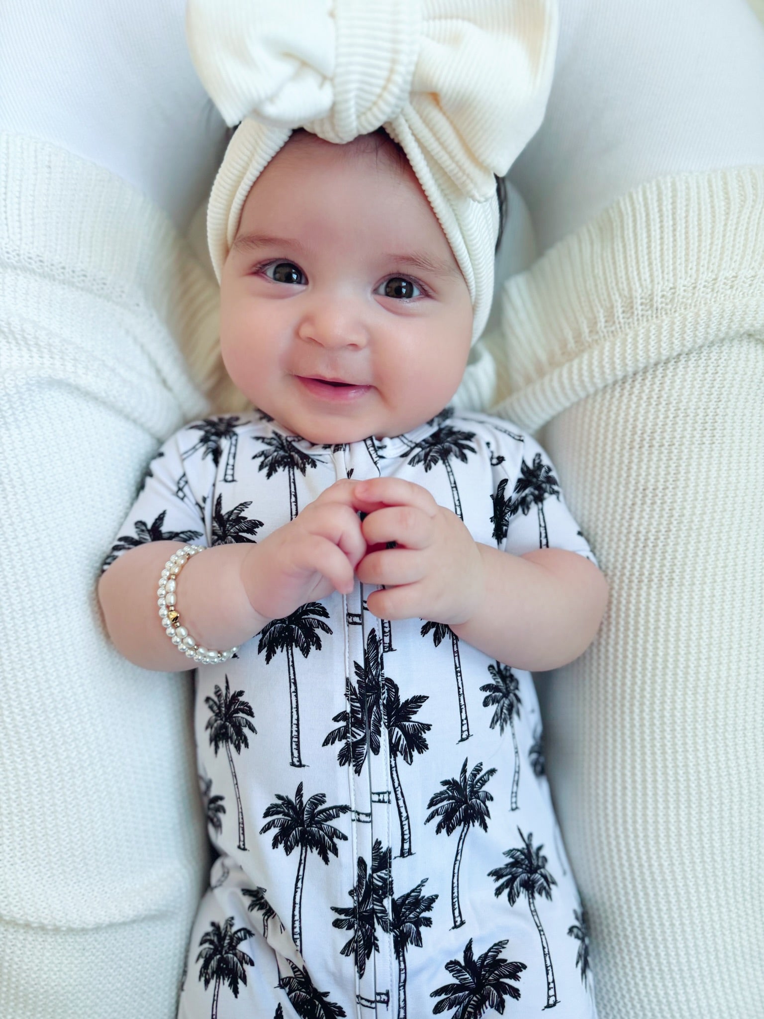 Bamboo Shorty Romper | Palm Style White