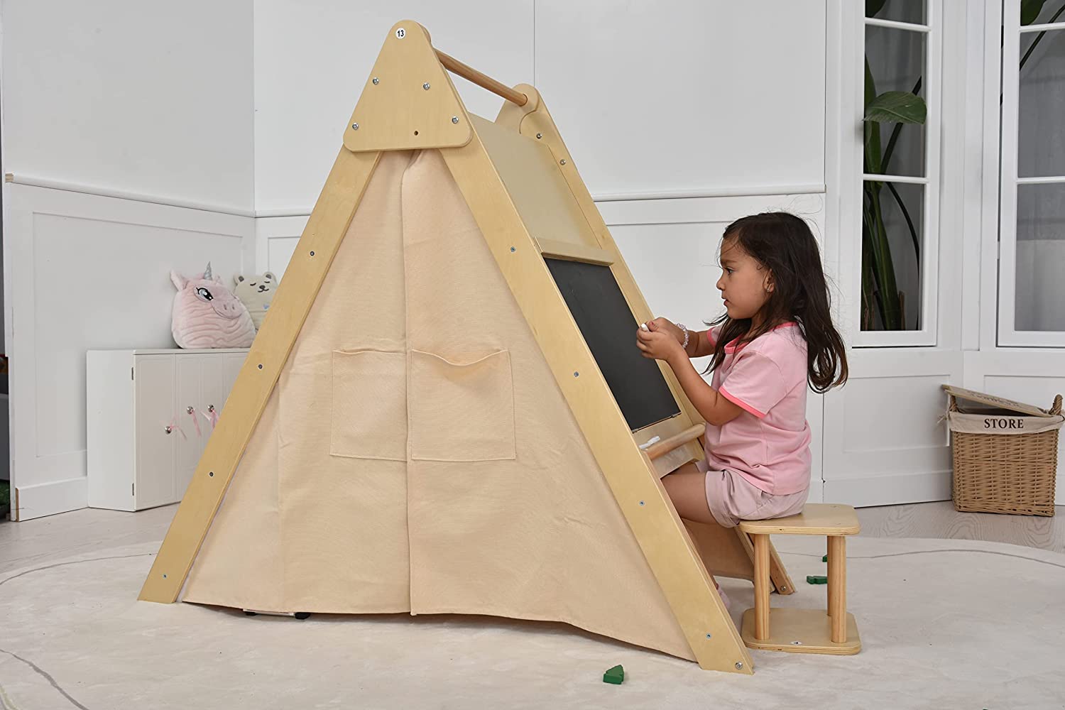 Oak - Wood Learning Tent and Climber with Desk and Chair Indoor Avenlur.com