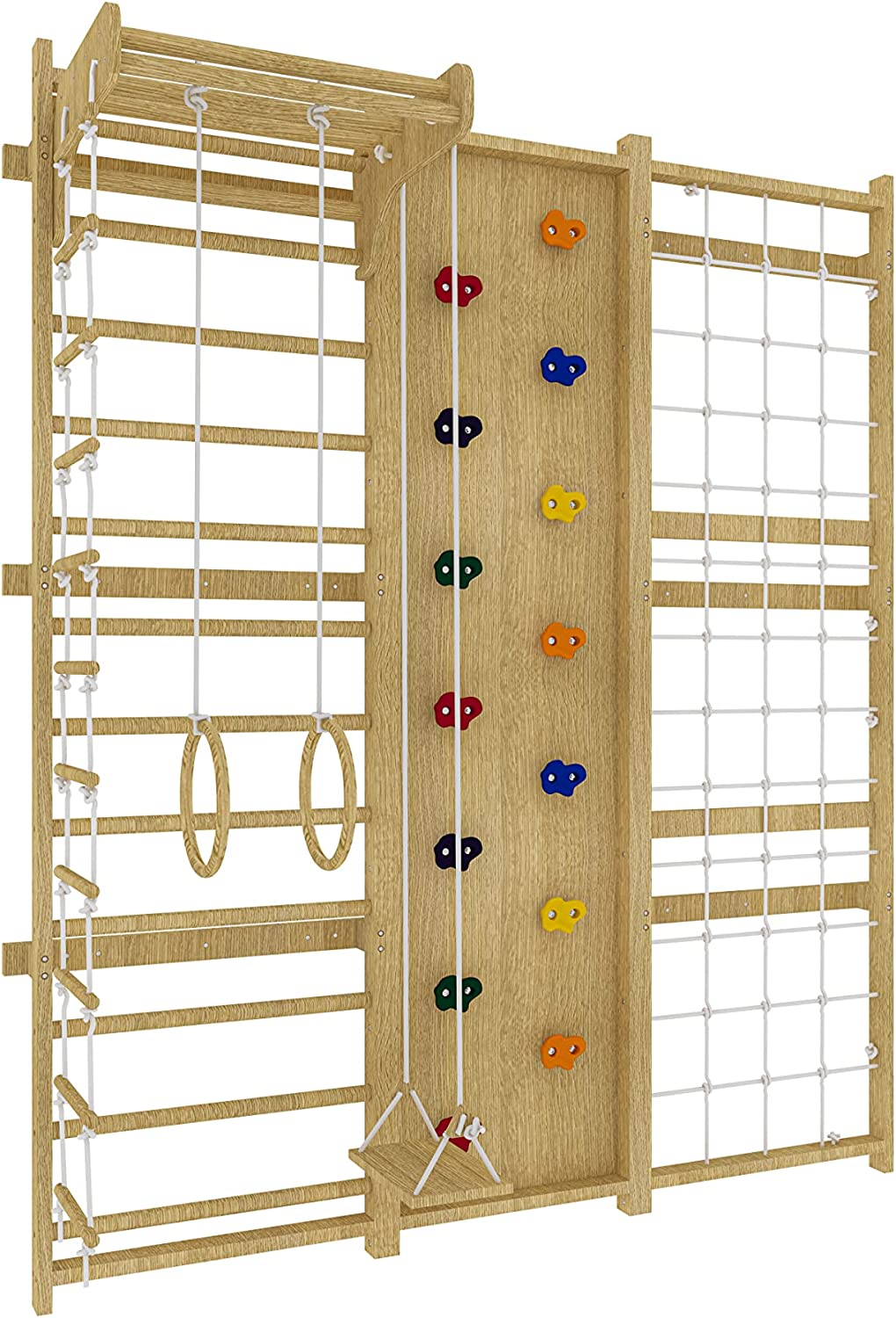 Walnut - 9-in-1 Swedish Ladder Wall Gym and Climber Indoor Avenlur.com