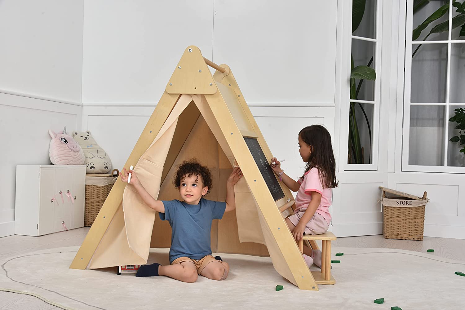 Oak - Wood Learning Tent and Climber with Desk and Chair Indoor Avenlur.com