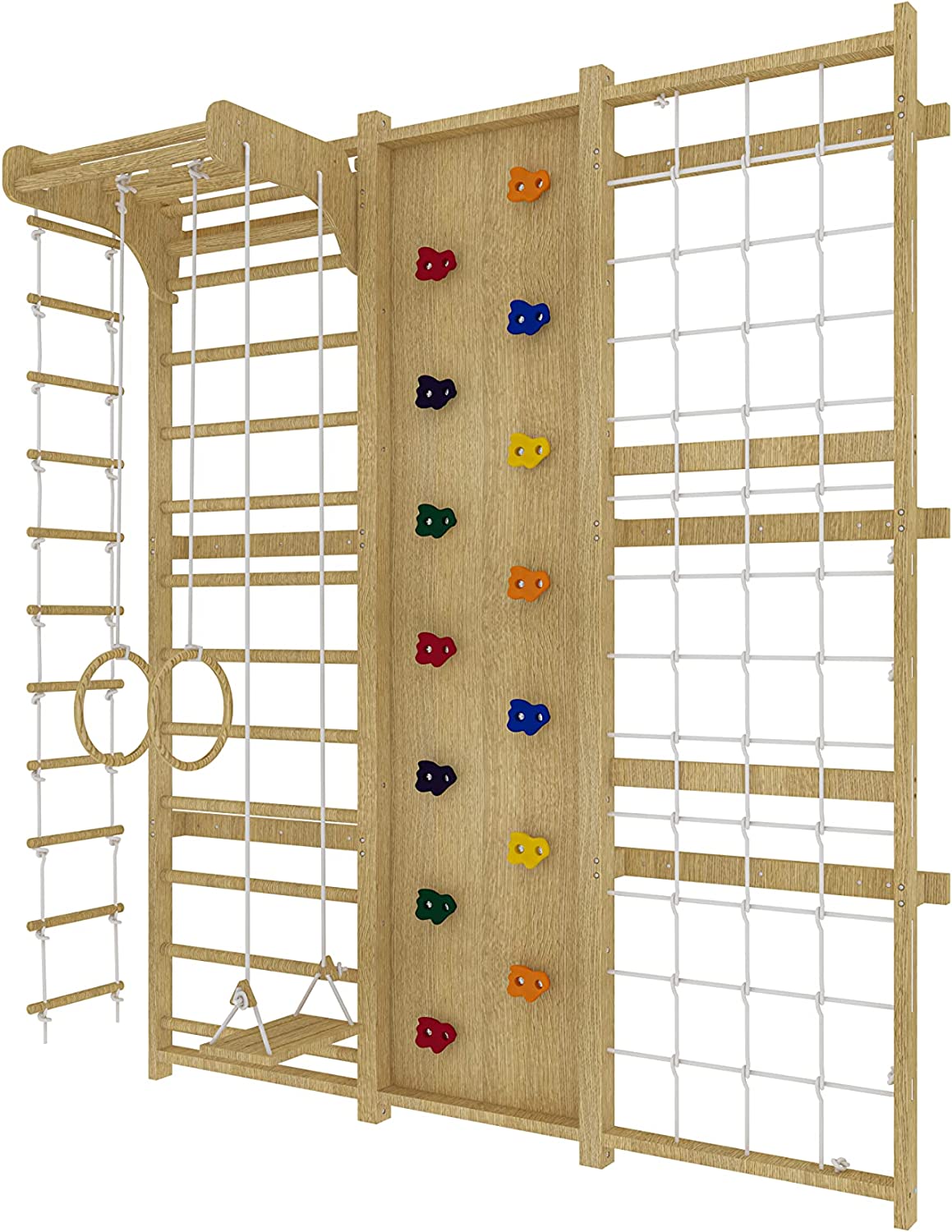 Walnut - 9-in-1 Swedish Ladder Wall Gym and Climber Indoor Avenlur.com