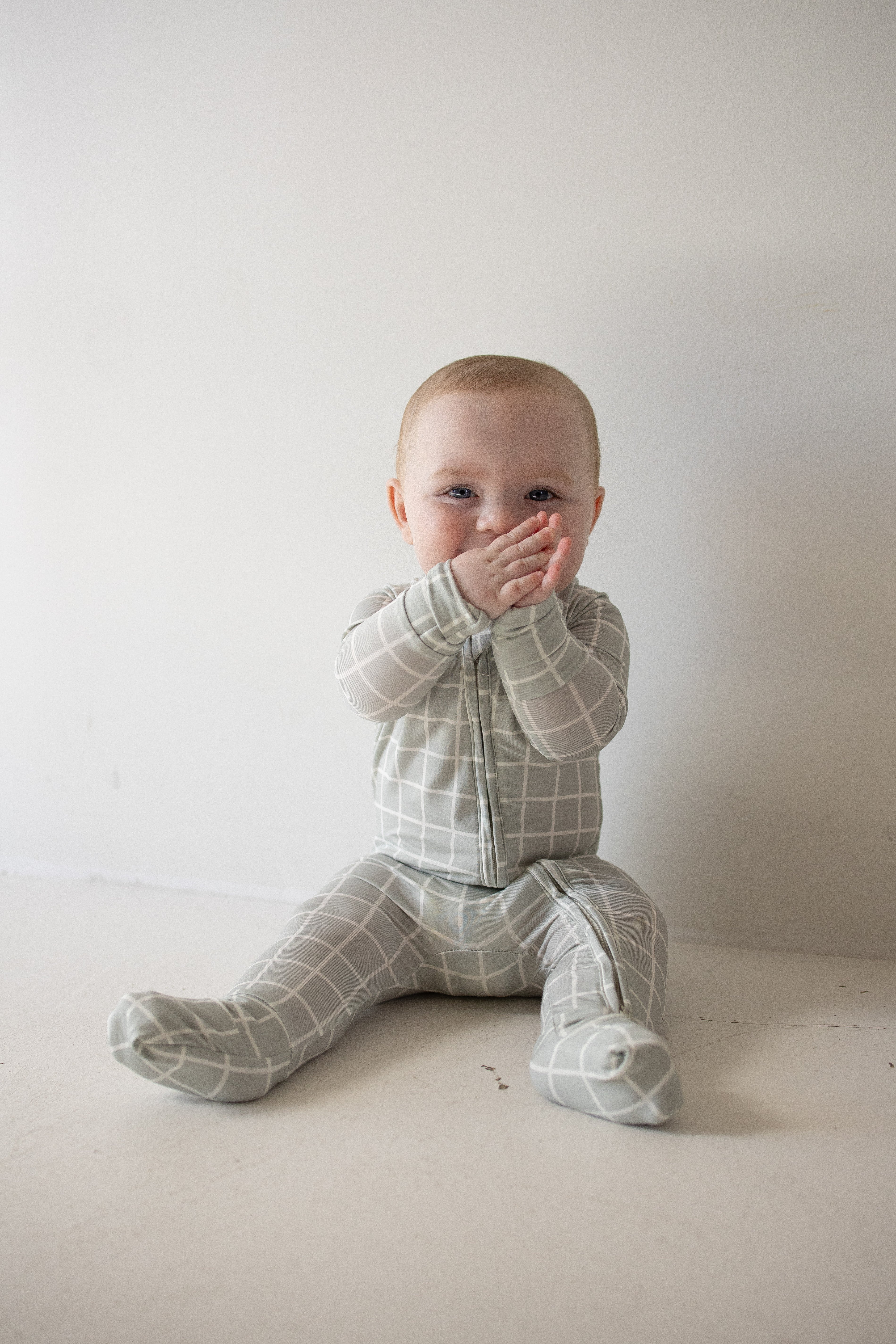 Bamboo Zip Pajamas | Foggy Grid