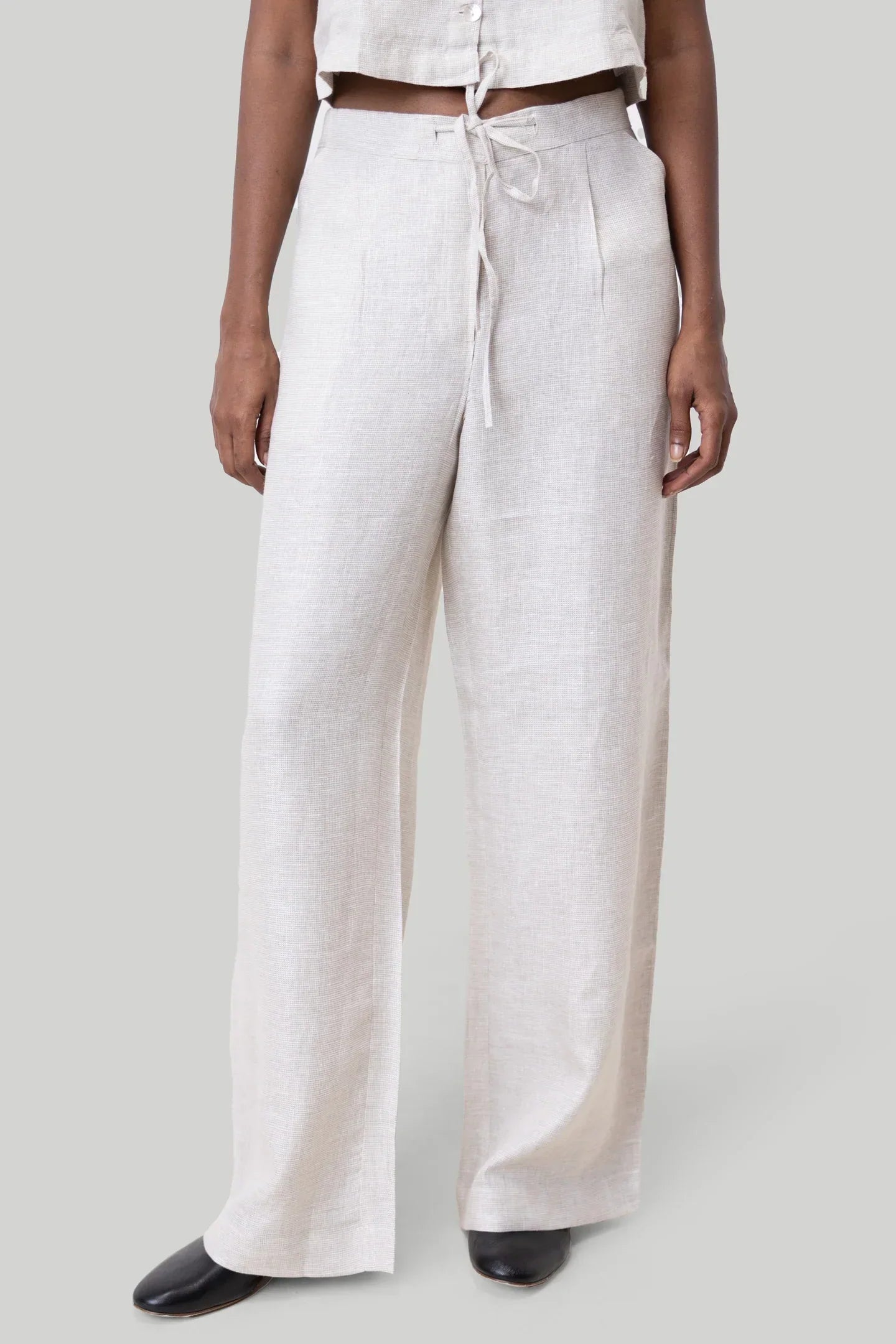 Wide Leg Linen Pants - Linen Check
