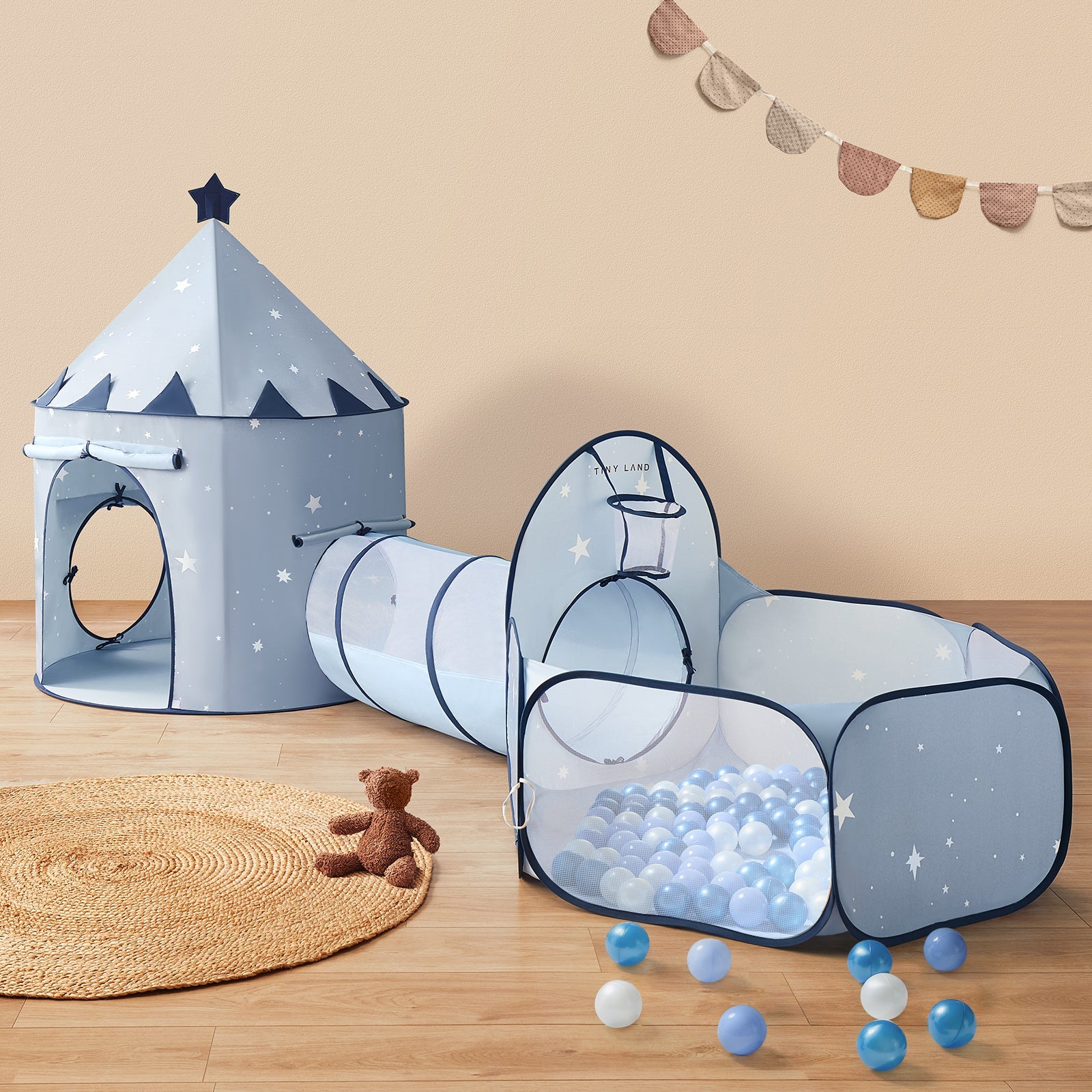 Tiny Land® Adventure 3-in-1 Play Tunnel & Ocean Ball Set Blue Edition