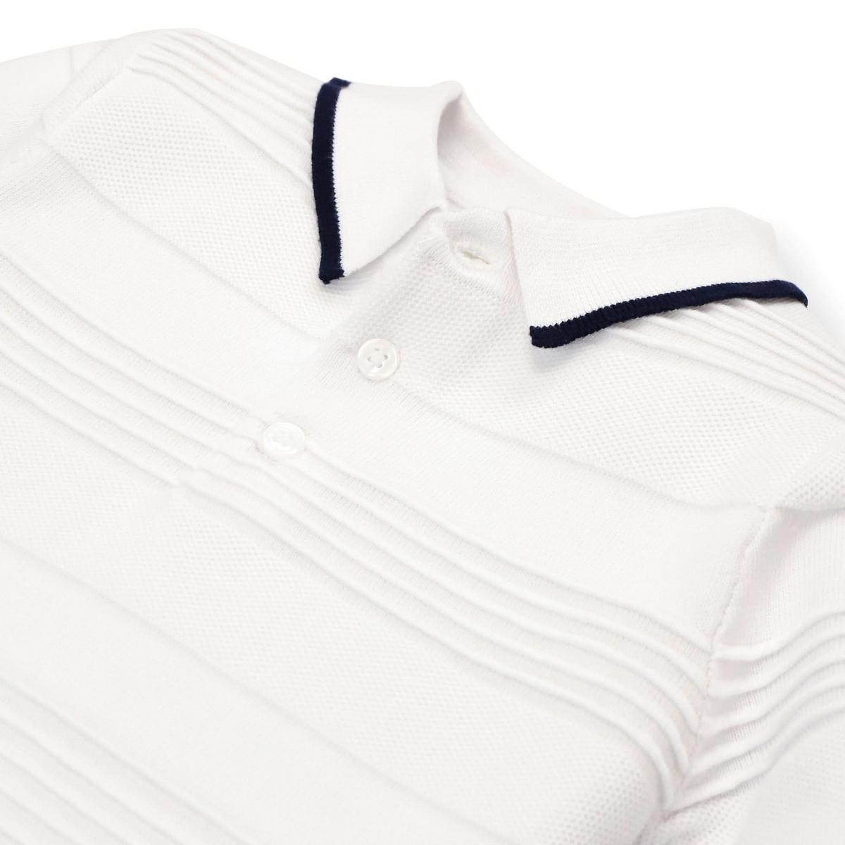 Baby Short Sleeve Sweater Polo - White Textured Stripe