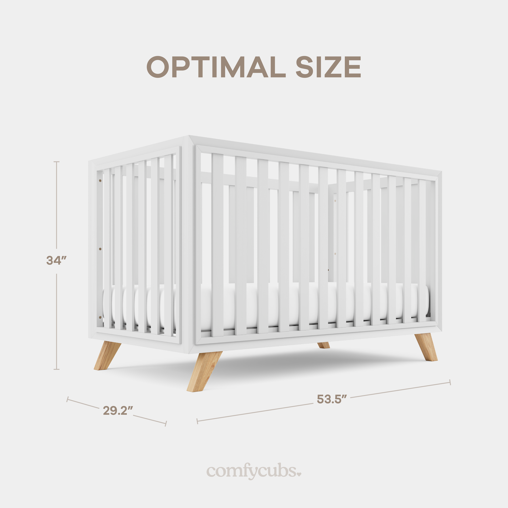 Baby Crib for 0 to 3 Years - White Bars and Frame and Natural Wood Leg