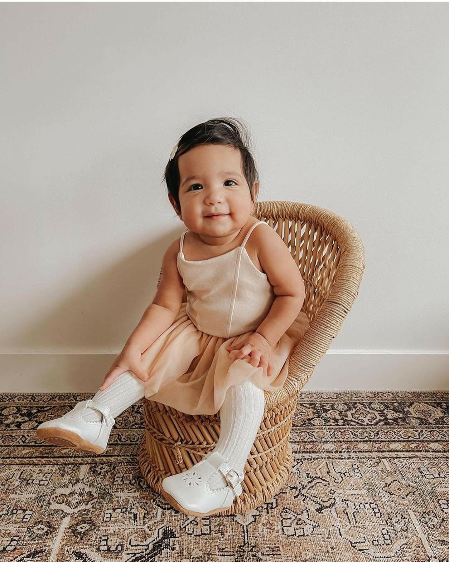 Leather Petal T-Bar | Color 'Cotton White' | Soft Sole Consciously Baby