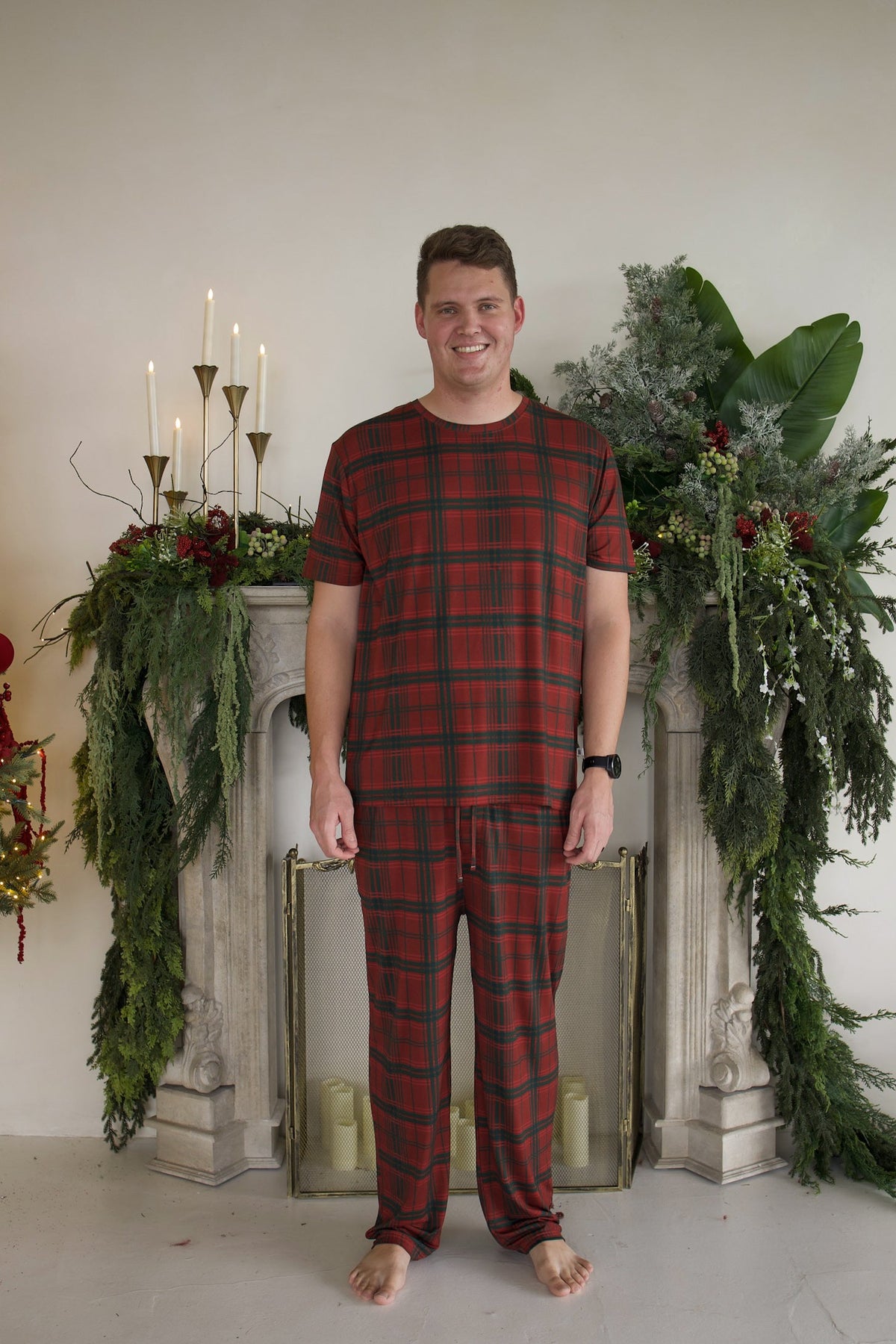 Men's Short Sleeve Pajamas | Christmas Plaid