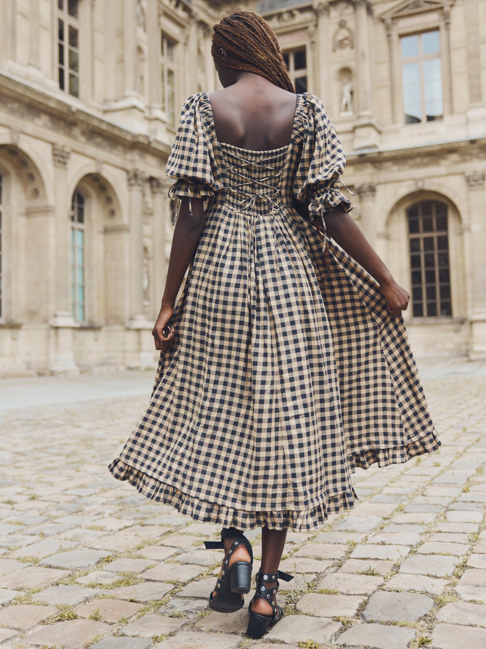 Grace Midi Dress - Black & Tan Check