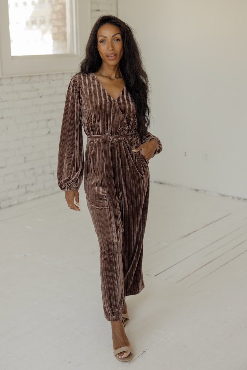 SALT Laurene Textured Velvet Jumpsuit