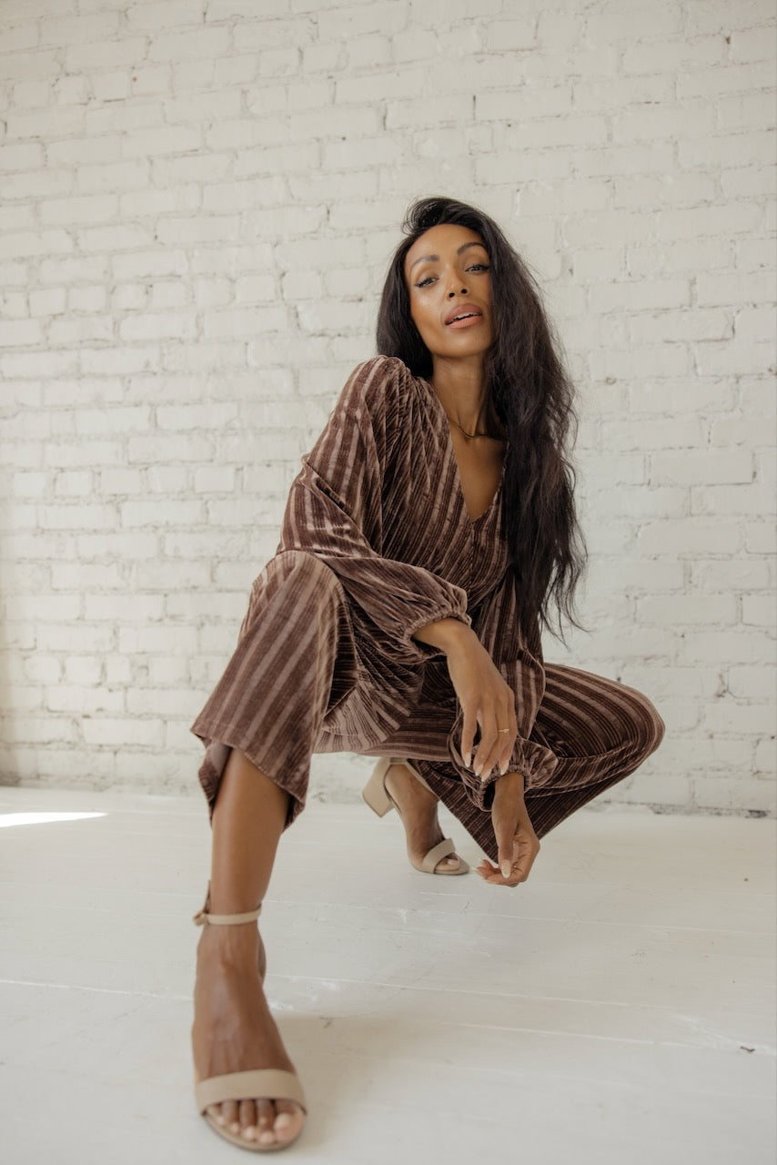 SALT Laurene Textured Velvet Jumpsuit