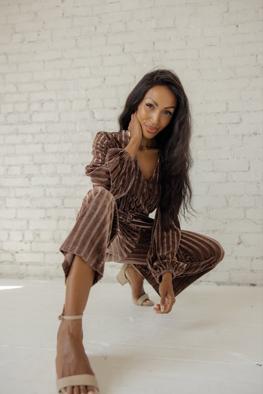 SALT Laurene Textured Velvet Jumpsuit