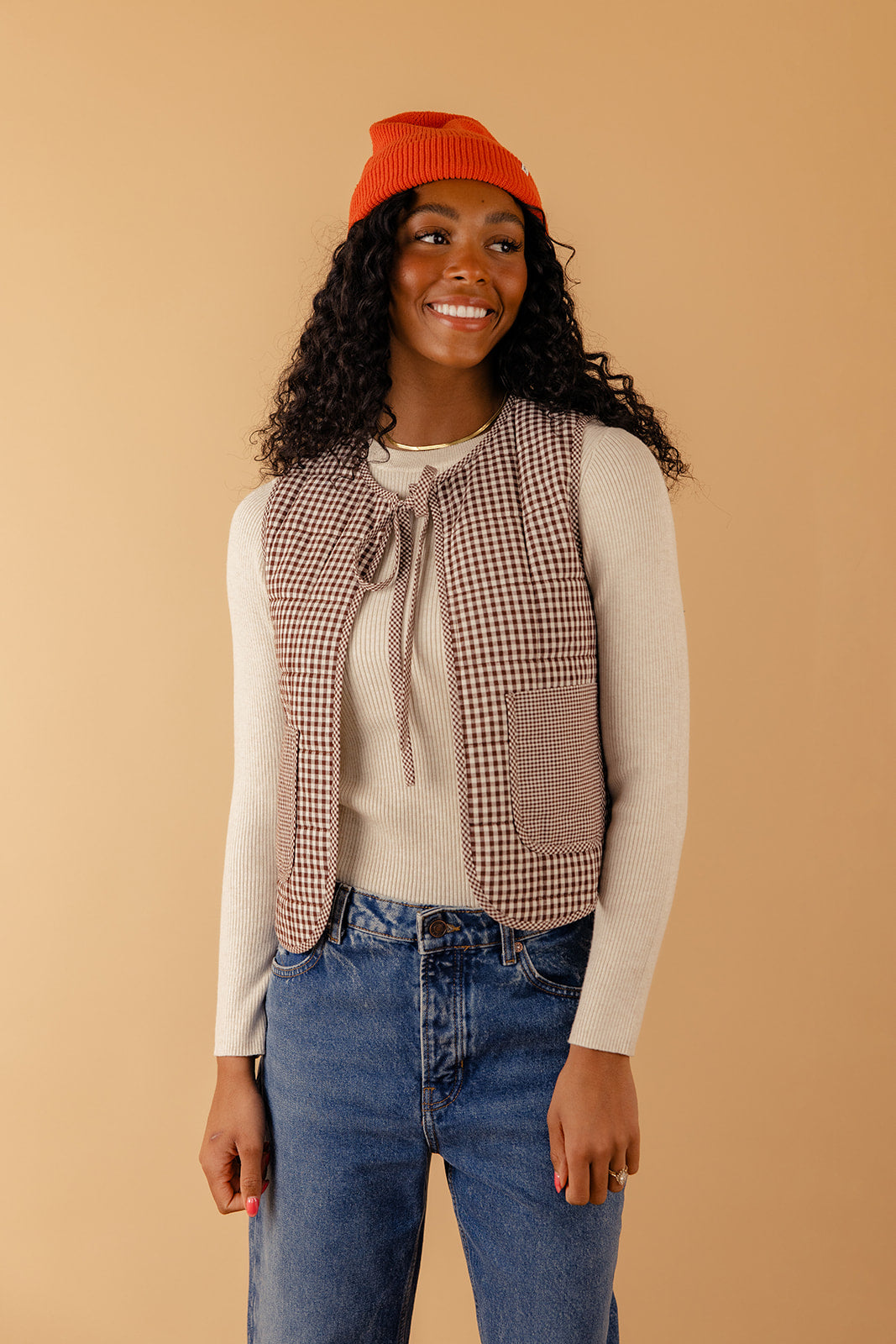 Free Now Gingham Quilted Tie Vest