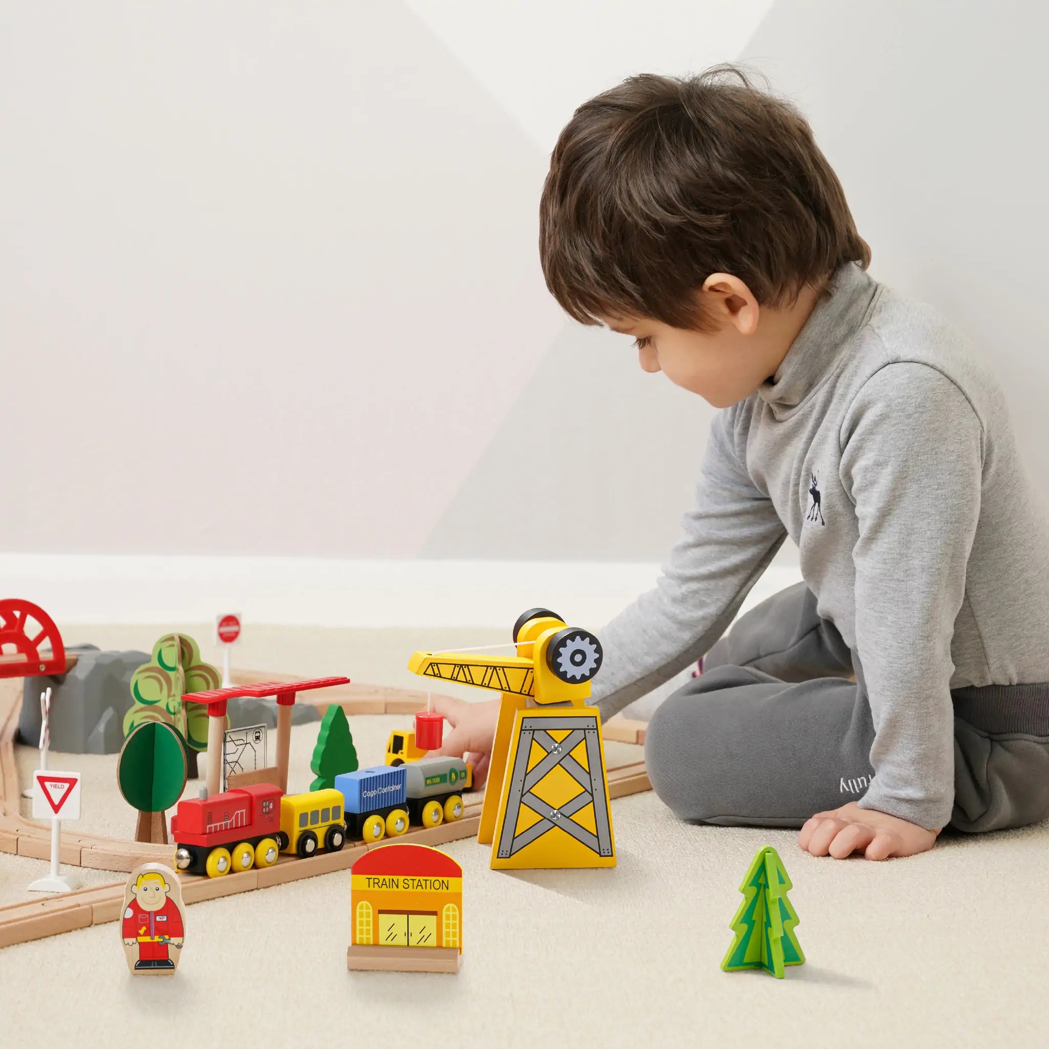 Tiny Land® Wooden Track Trains 55 Pcs Toy Tiny Land