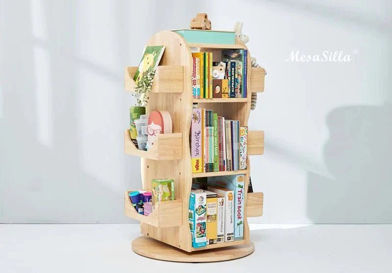 Mesasilla Solid Wood Rotating Bookshelf for Kids 360 Degree Home Library