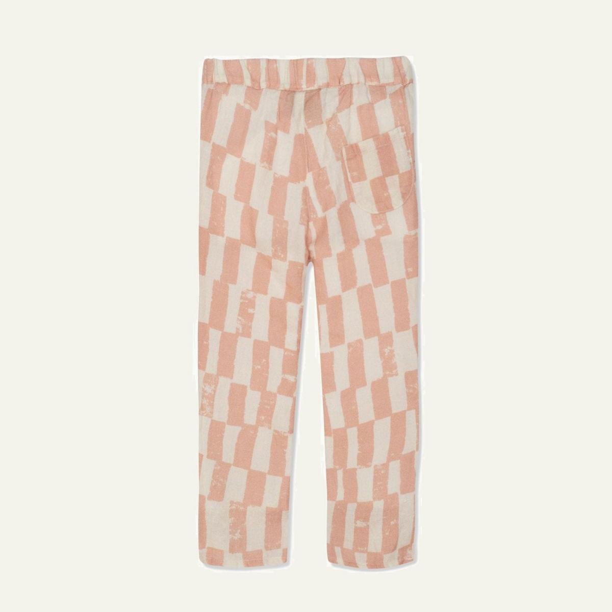 Checkered Linen Kid Pants - Natural/misty Rose