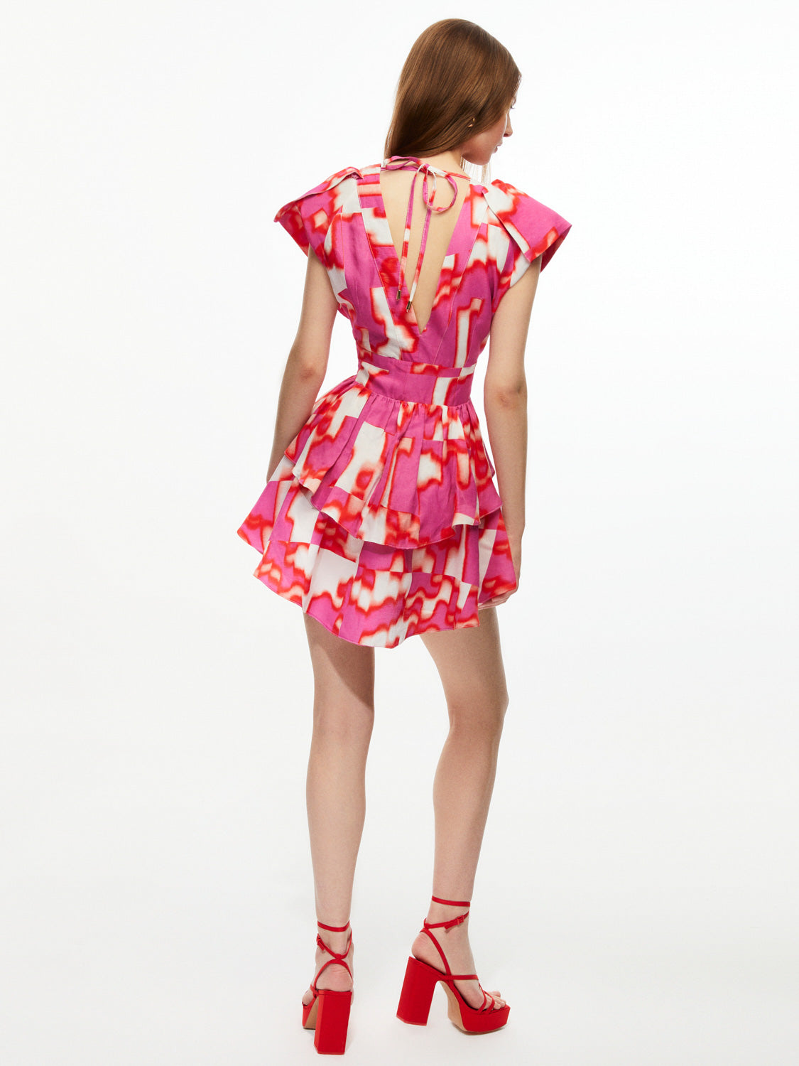 Flowy Printed Mini Dress - Multi-Colored