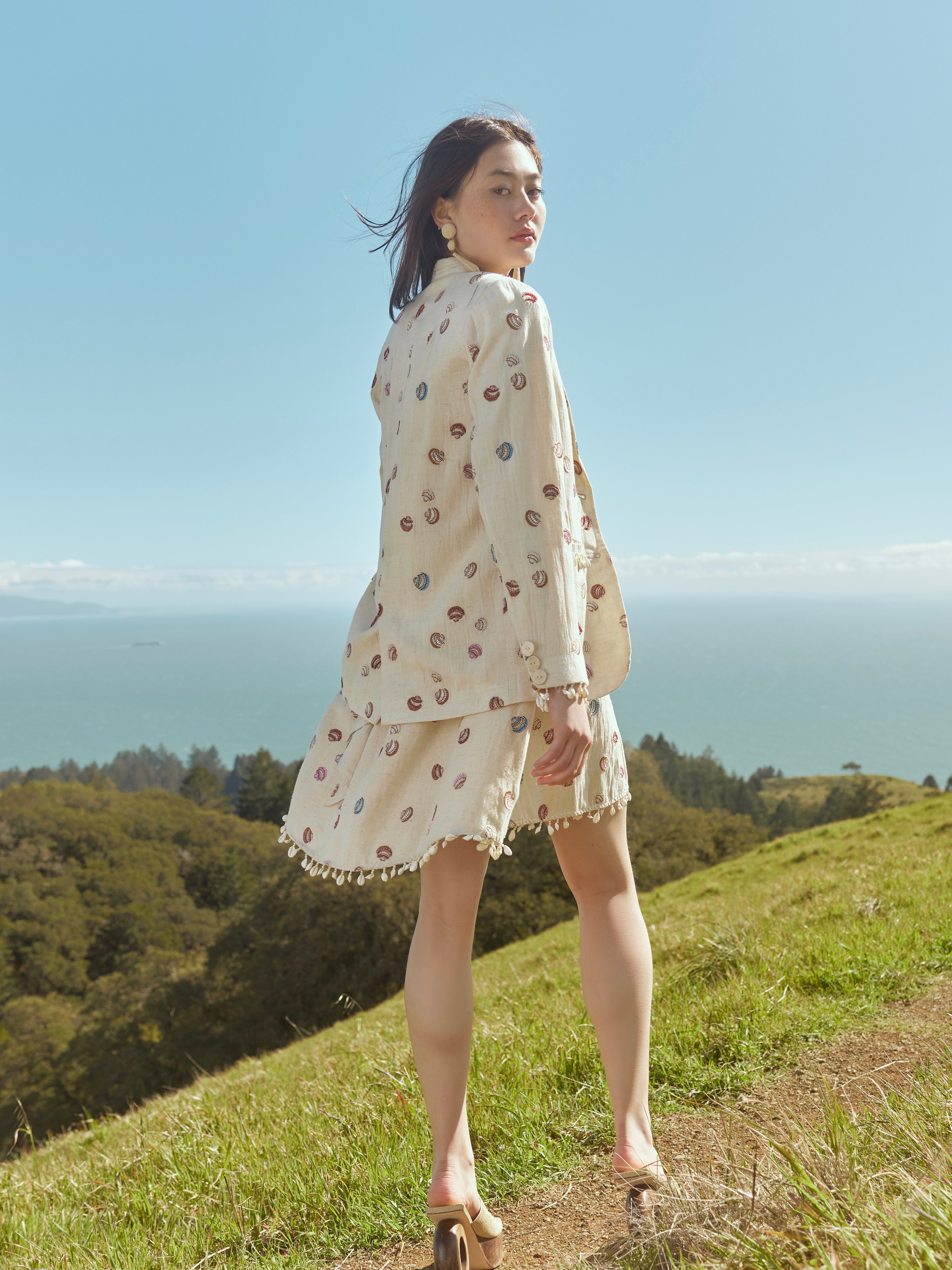 Katty Beaded Embroidered Mini Dress With Puka Fringe - Light Sand/Beaded Embroidered Shells With Puka Beaded Fringe