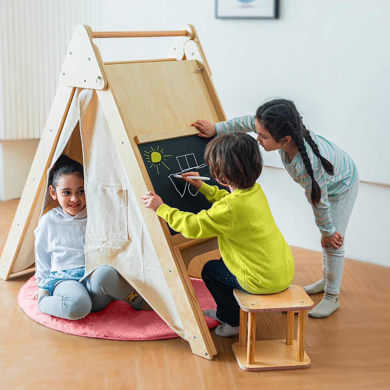 Oak - Wood Learning Tent and Climber with Desk and Chair Indoor Avenlur.com