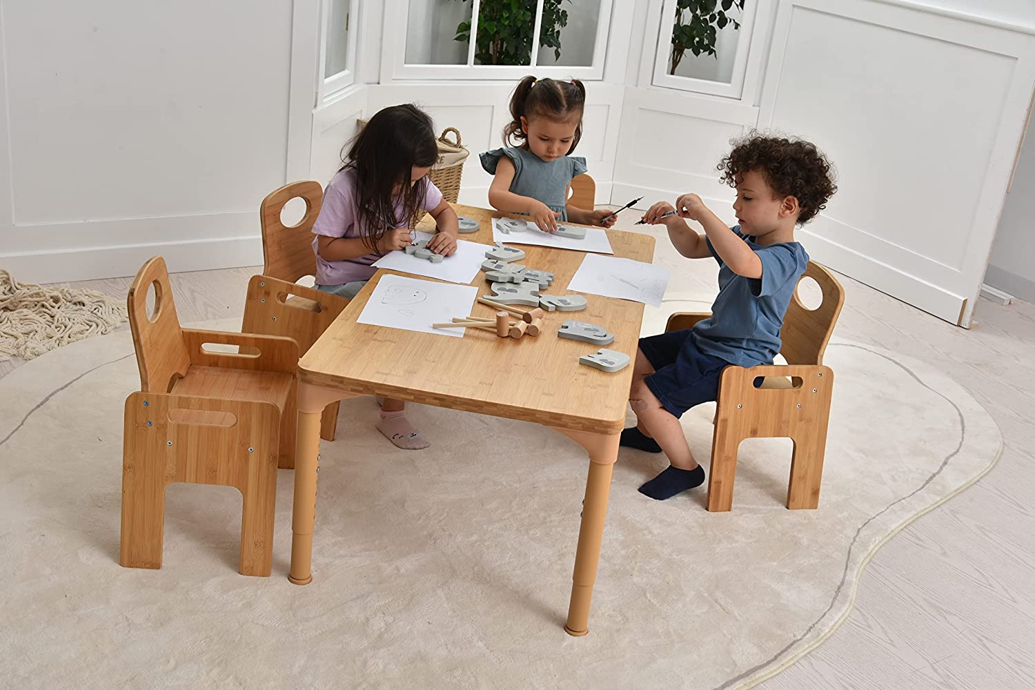 Adrian - Bamboo Toddler Table and Chair 5 Piece Set Indoor Avenlur.com
