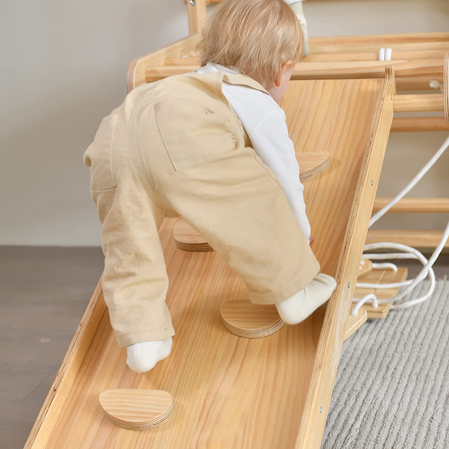 Walnut - 9-in-1 Swedish Ladder Wall Gym and Climber Indoor Avenlur.com