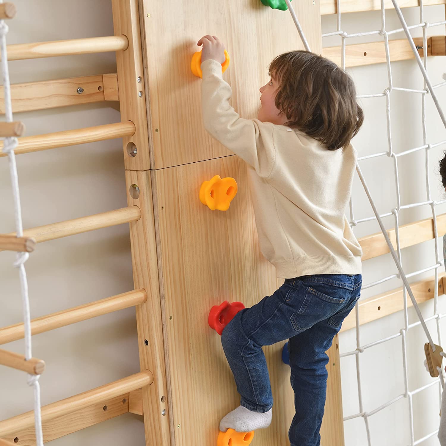 Walnut - 9-in-1 Swedish Ladder Wall Gym and Climber Indoor Avenlur.com