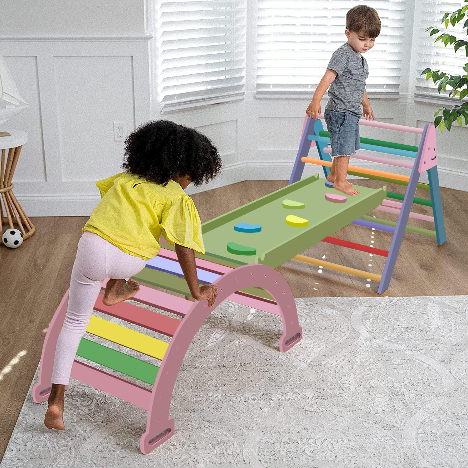Hazel - Pikler Triangle Ladder & Rocker Set Indoor Avenlur.com Rainbow