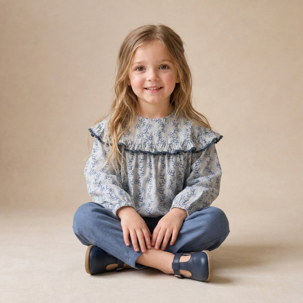 Organic Ruffle Cotton Blouse - Bluebell Vine